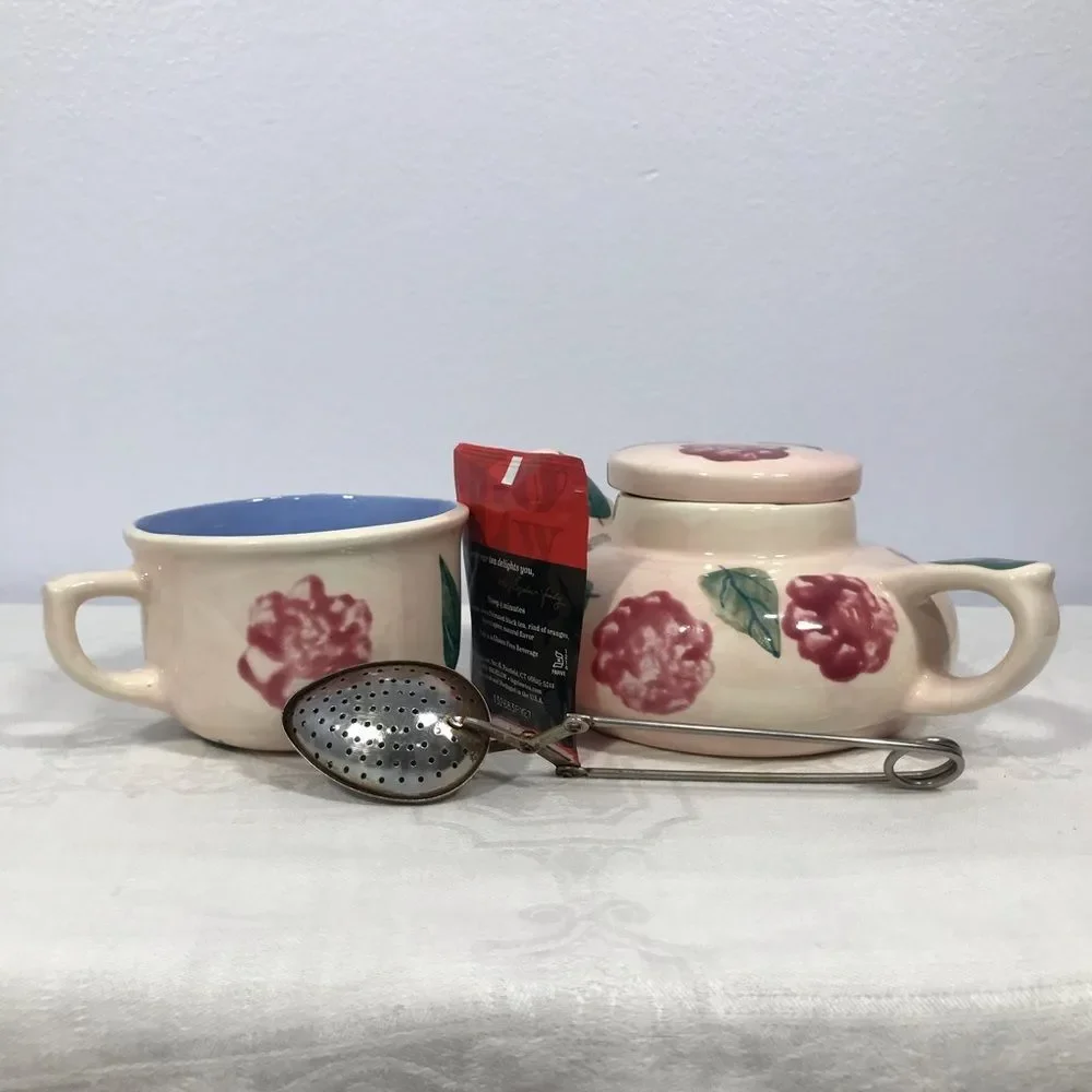 Ceramic Teapot Cup Set Floral Painted Personal Size Tea Party Set Tea Cup